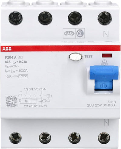 ABB F200 RCCB, 4-polig, 63A, 30mA Typ A CE 230V ac Einzelpack Single, Einzelpack Single