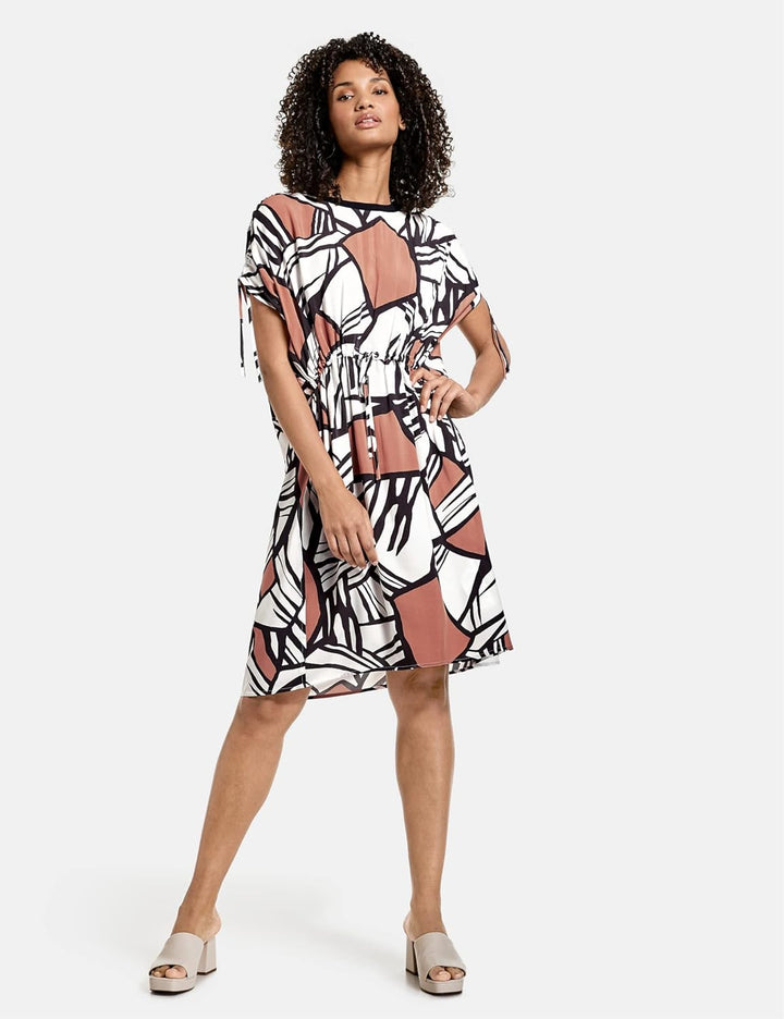 Taifun Damen Gewebe Kleid 42 Offwhite Gemustert, 42 Offwhite Gemustert