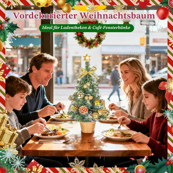 Kleiner Weihnachtsbaum mit Beleuchtung, 45CM Künstlicher Mini Weihnachtsbaum mit Stern und Deko, Ges