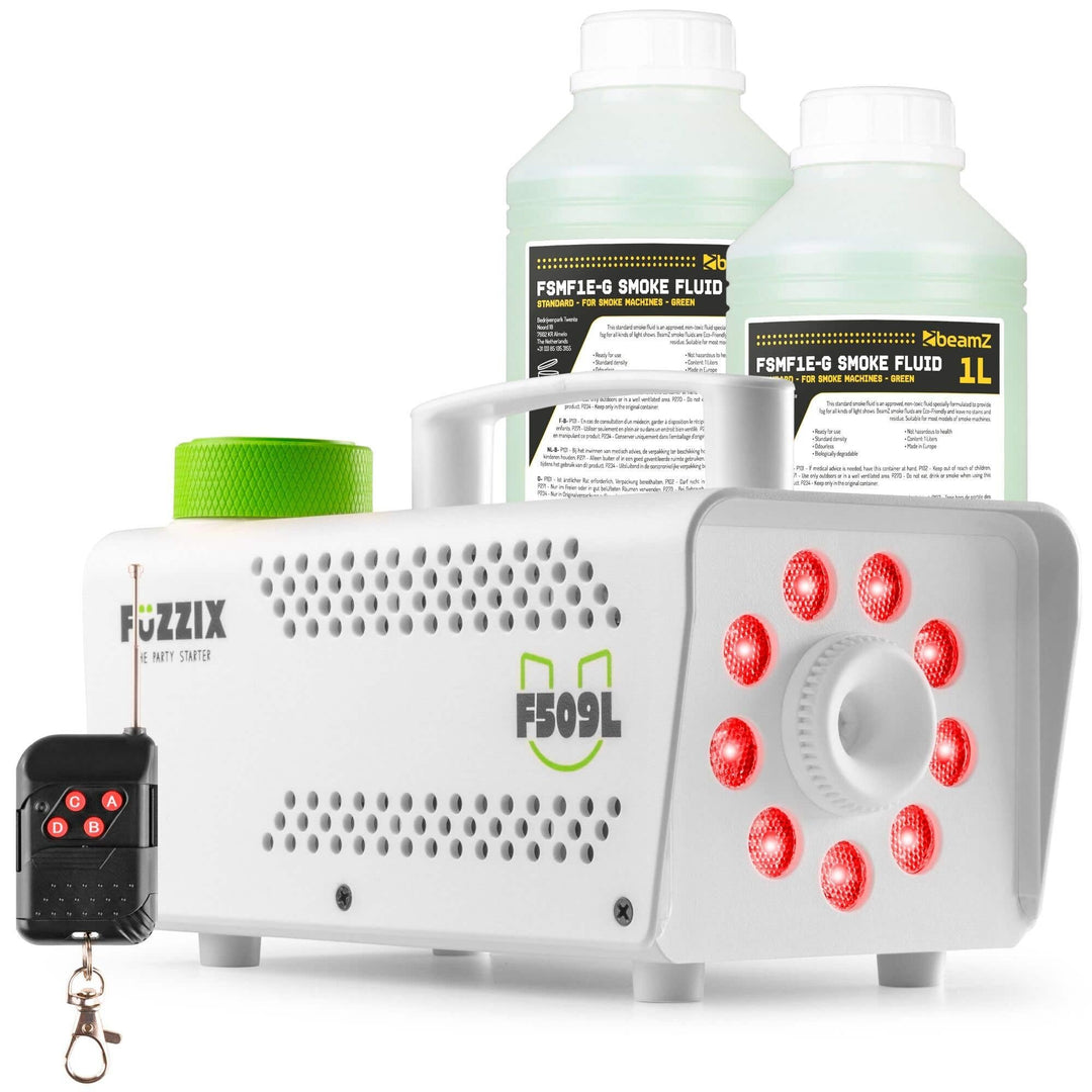 Fuzzix F509LW Nebelmaschine Mini mit LED Lichteffekt und 2 Liter Nebelfluid, 500 Watt mit Fernbedien