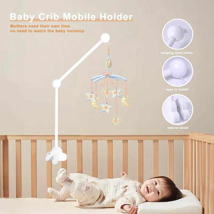 Mobile Halterung Holz für Babybett - 360°Drehbar Mobile Halterung Wickeltisch Sicher & Stabil für Ba