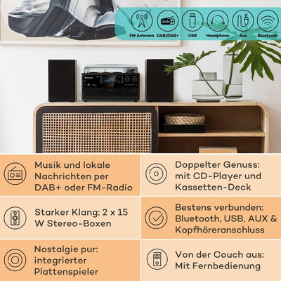 Auna Plattenspieler für Schallplatten, Plattenspieler mit Lautsprecher, CD-Player, USB & DAB Radio,