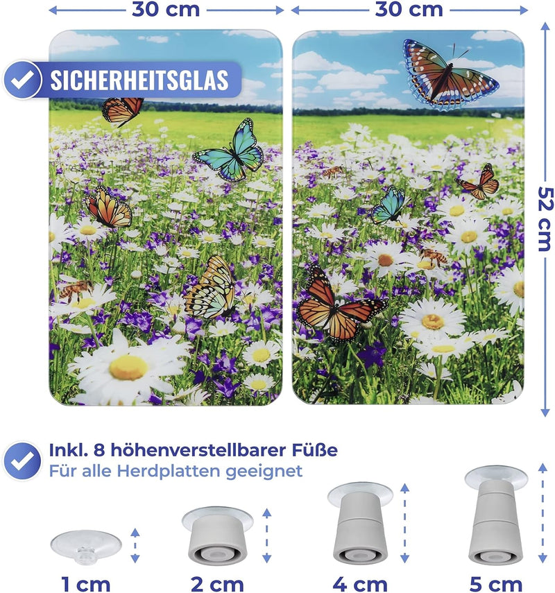 Maximex Herdabdeckplatte Universal Sommerwiese - 2er Set, Abdeckplatten für alle Herdarten, Gehärtet