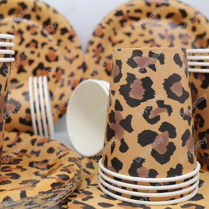 Doyomtoy Leopard Geburtstag Deko, Leoparddruck Partygeschirr Geburtstagsteller Tassen Servietten Saf