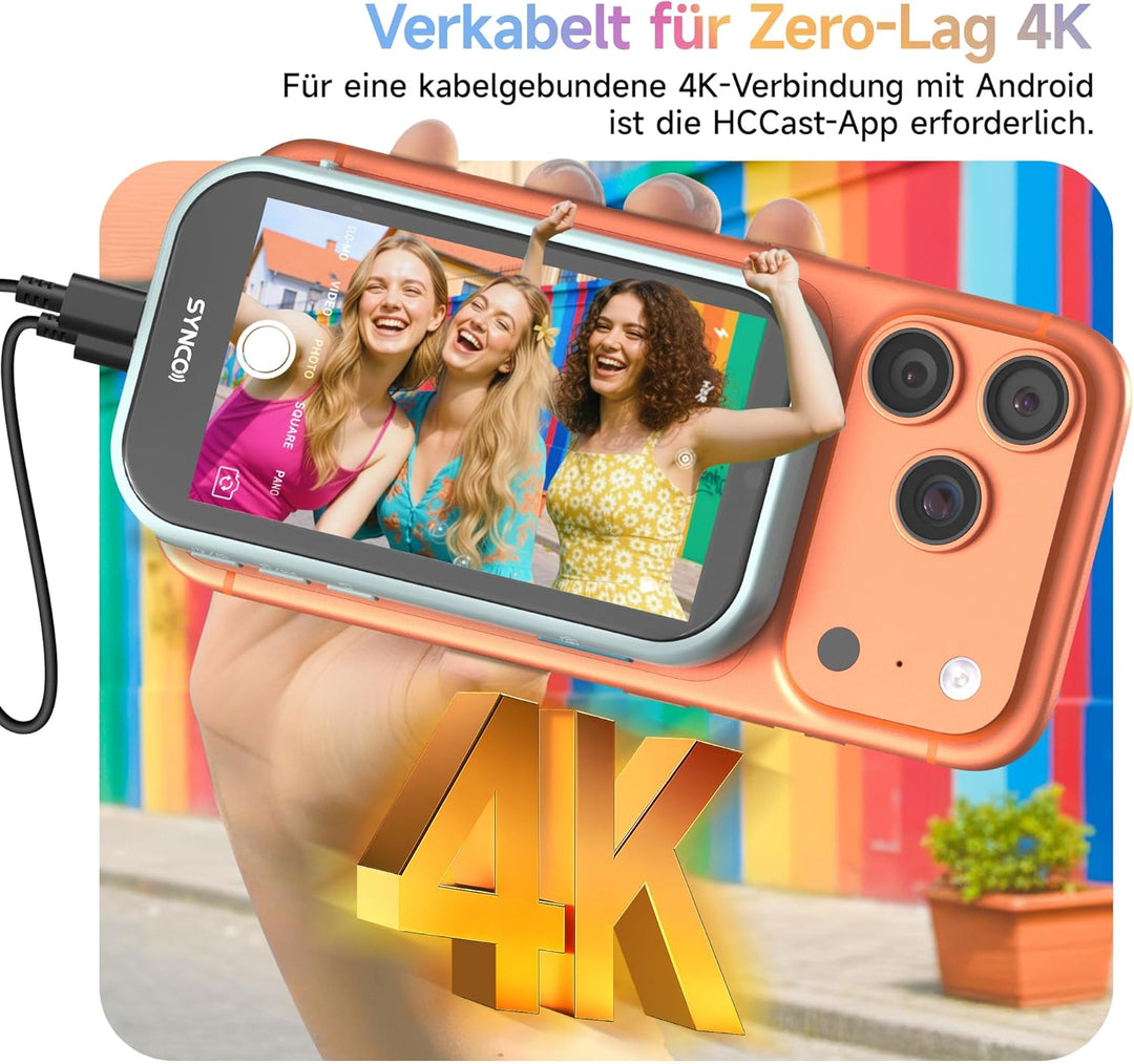 SYNCO XView AI AI Gesture Handy Selfie Monitor, Magnetischer 4K Rückkamera Vlog Monitor für iPhone &amp;