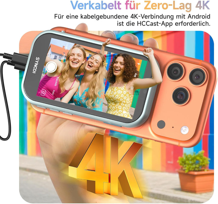 SYNCO XView AI AI Gesture Handy Selfie Monitor, Magnetischer 4K Rückkamera Vlog Monitor für iPhone &amp;