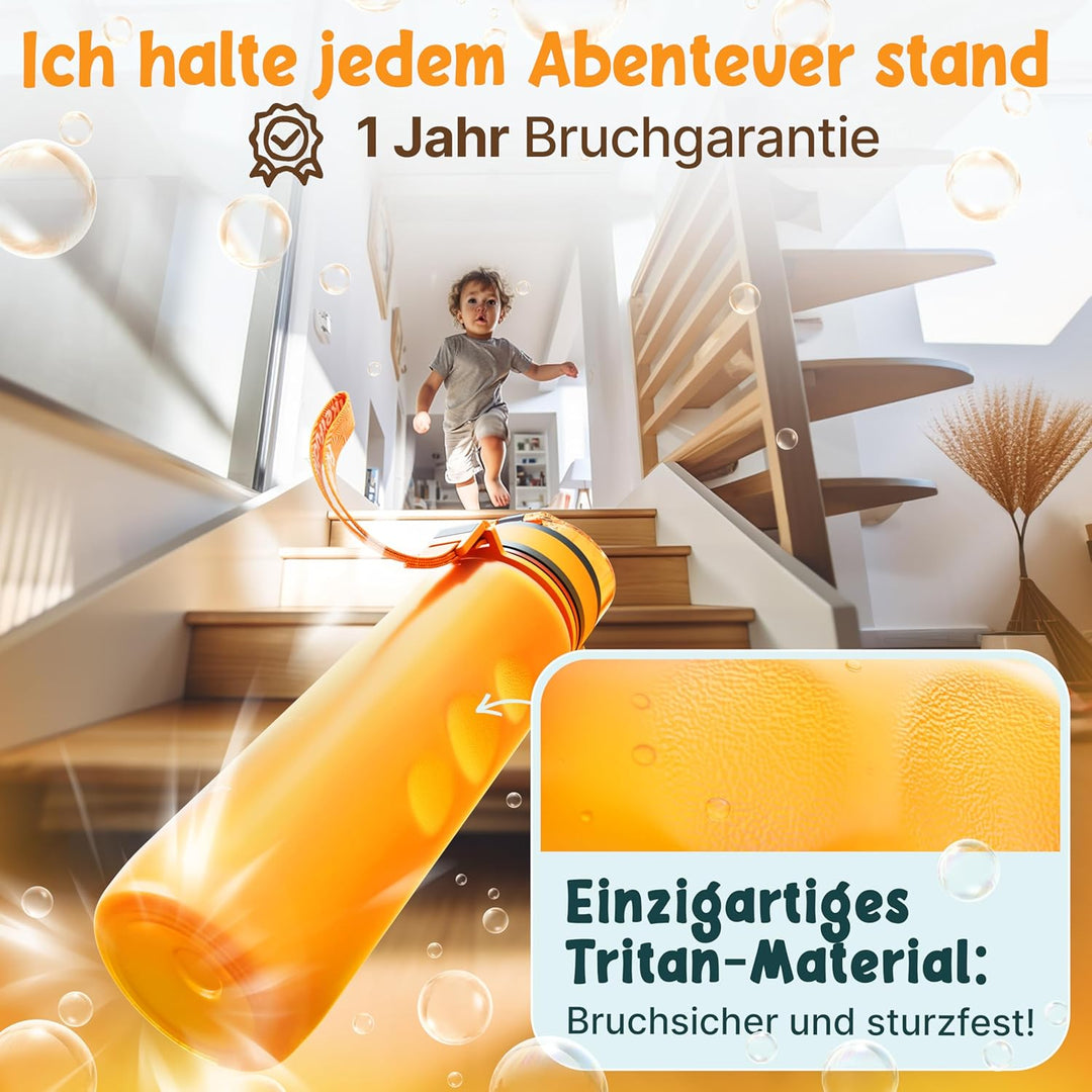 Funkelfuchs® - Trinkflasche für Kinder – 500ml, Orange – Kohlensäure geeignet - 100% auslaufsicher –