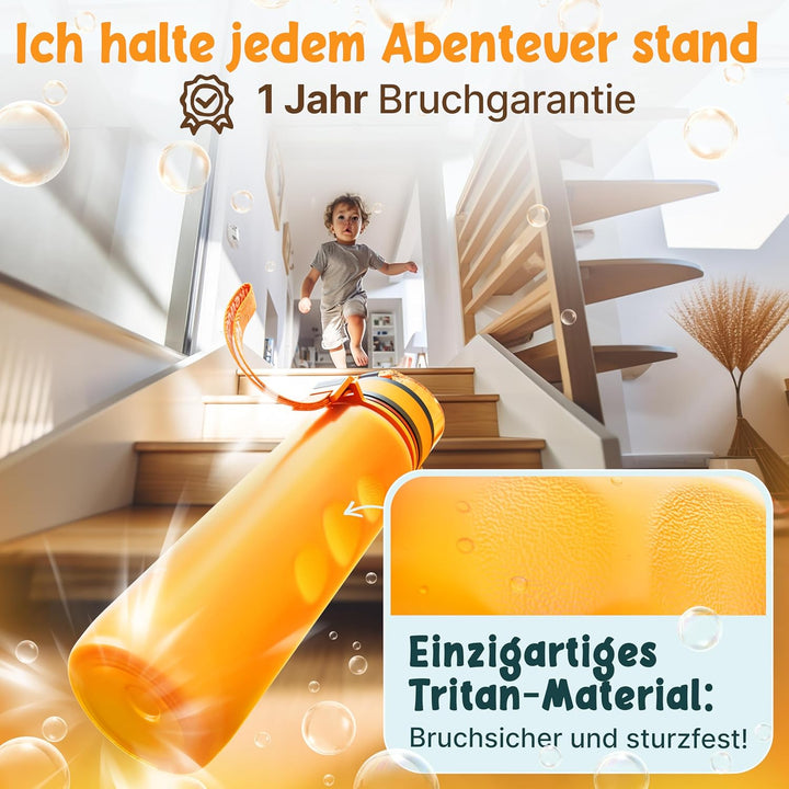 Funkelfuchs® - Trinkflasche für Kinder – 500ml, Orange – Kohlensäure geeignet - 100% auslaufsicher –