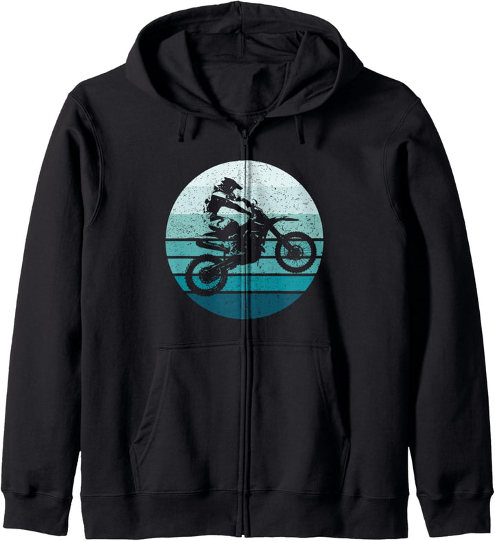 Motocross, Retro Vintage, Dirt Bike Rider, Sonnenuntergang Hintergrund Kapuzenjacke