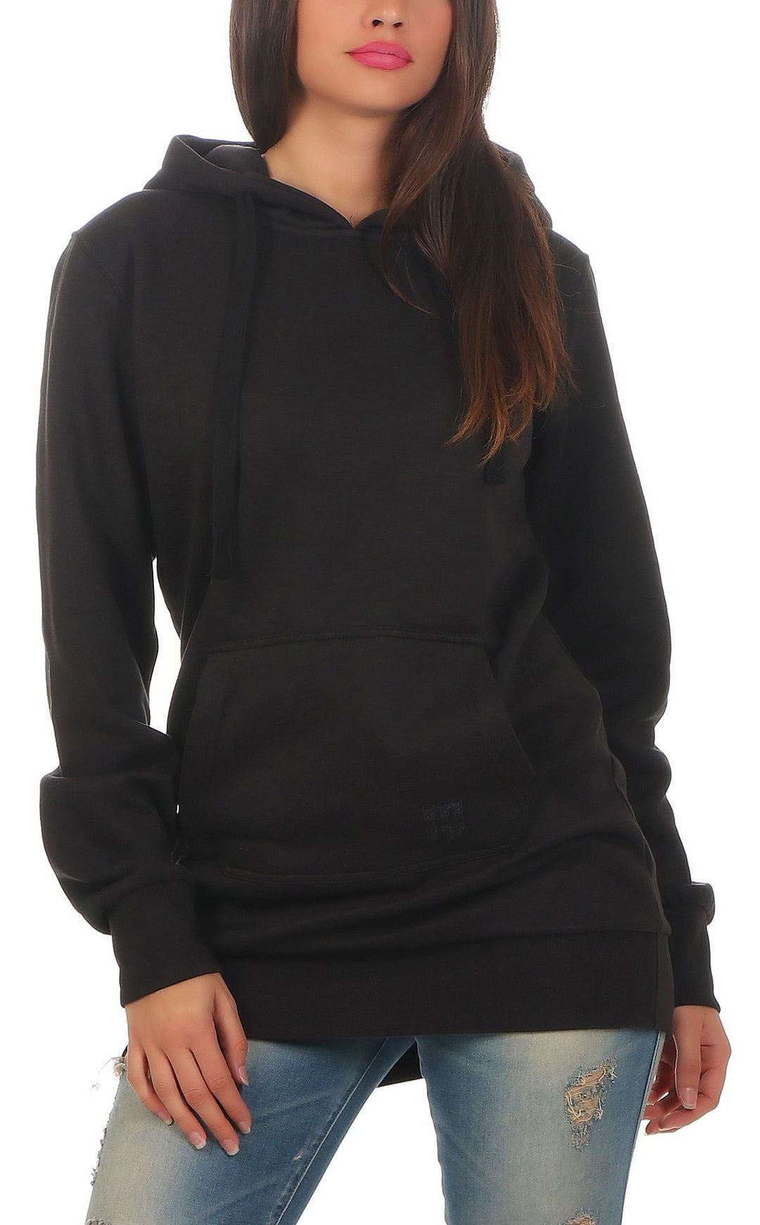 Gennadi Hoppe Damen Long Hoodie Longpulli Kapuzenpullover S Schwarz, S Schwarz