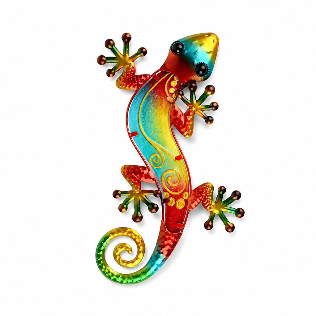 Dexlyn Metall Gecko Gartendeko,Wanddekoration Eidechse Skulptur Hängende 20×40cm Rot, Rot