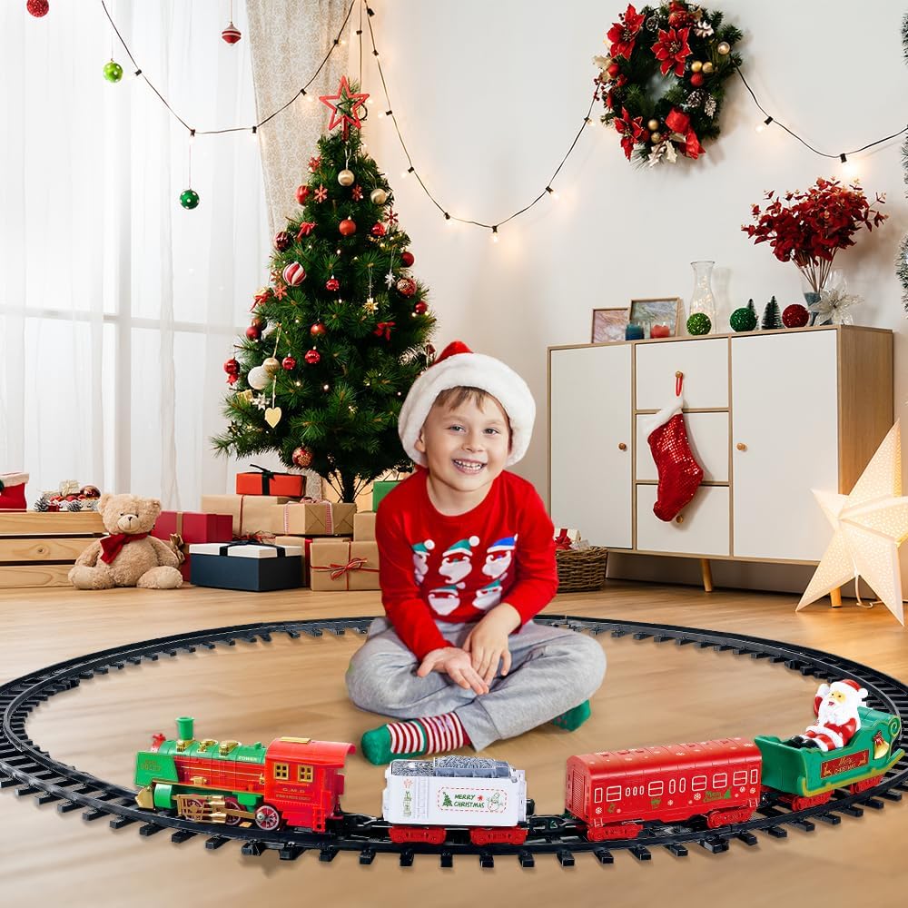 VATOS Hängendes Weihnachtszugset – Weihnachtszugspielzeug mit Licht und Sound für Jungen und Mädchen
