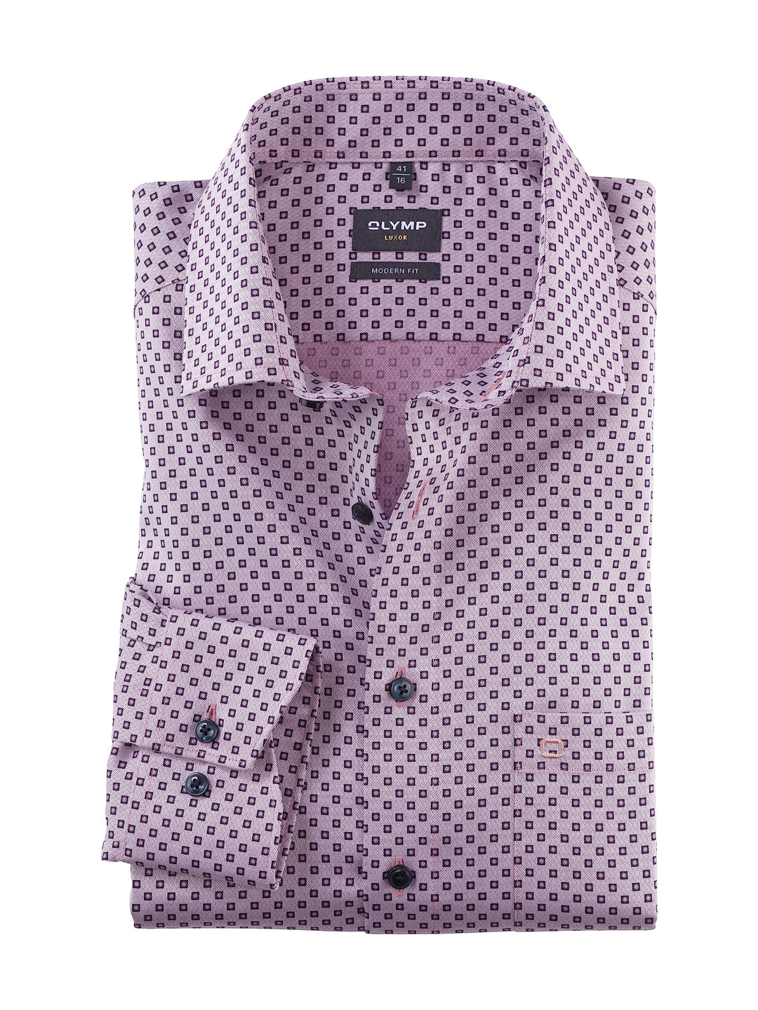 OLYMP Herren Businesshemd Langarm Luxor,Digitaldruck,modern fit,Global Kent 37 Mauve 93, 37 Mauve 93