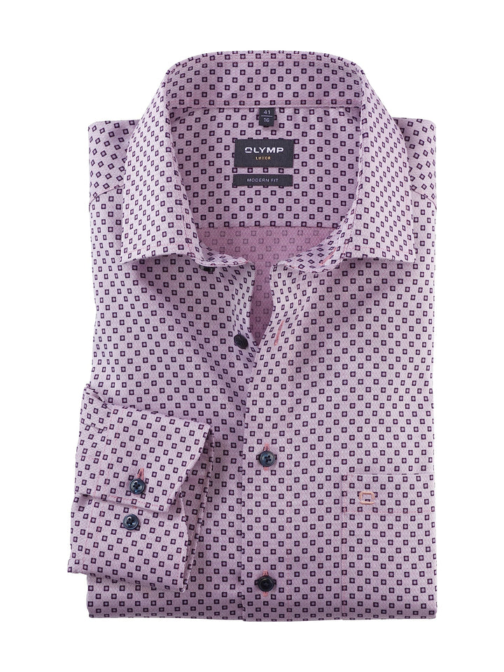 OLYMP Herren Businesshemd Langarm Luxor,Digitaldruck,modern fit,Global Kent 37 Mauve 93, 37 Mauve 93