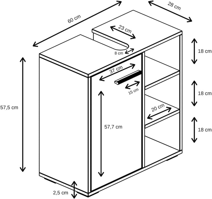 Badplaats B.V. Badezimmer Badmöbel Neptunes 60cm Eiche - Unterschrank Badmöbelset Badschrank Schrank