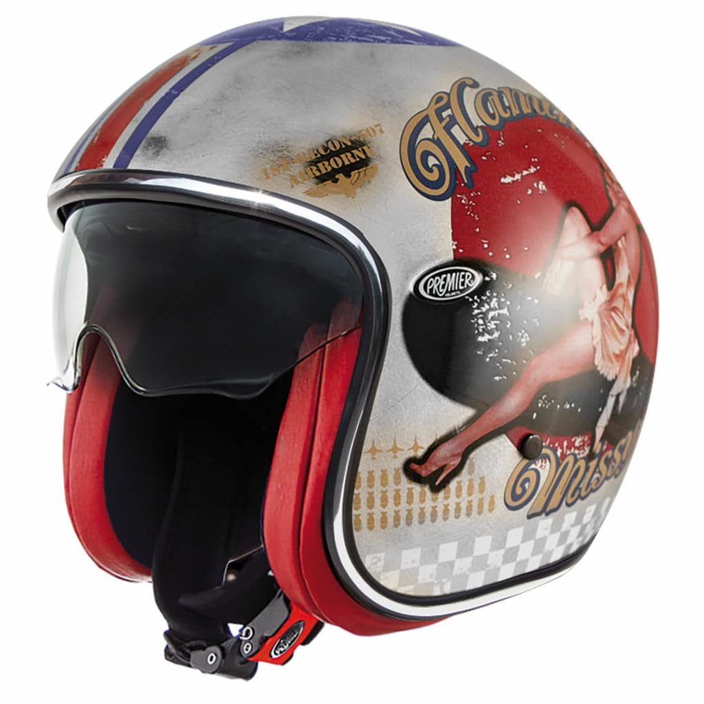 Premier Unisex-Adult Vintage Evo Pin Up Helm, GRAU/ROT/BLAU, S S GRAU / ROT / BLAU, S GRAU / ROT / B