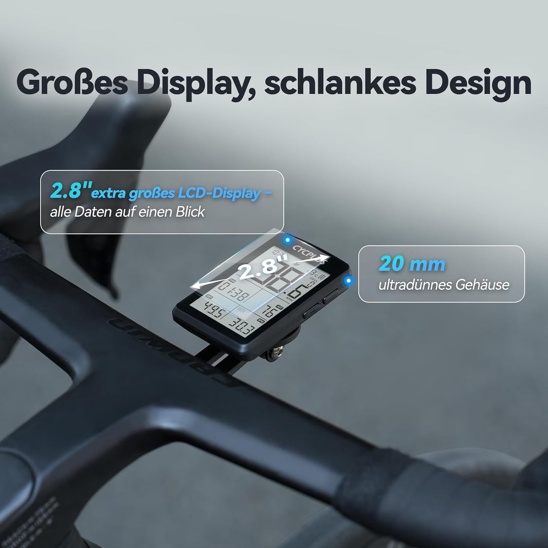CYCPLUS GPS Fahrradcomputer, ANT+ Fahrradcomputer GPS mit Bluetooth5.0, 2,8-Zoll-LCD-Bildschirm, Fah