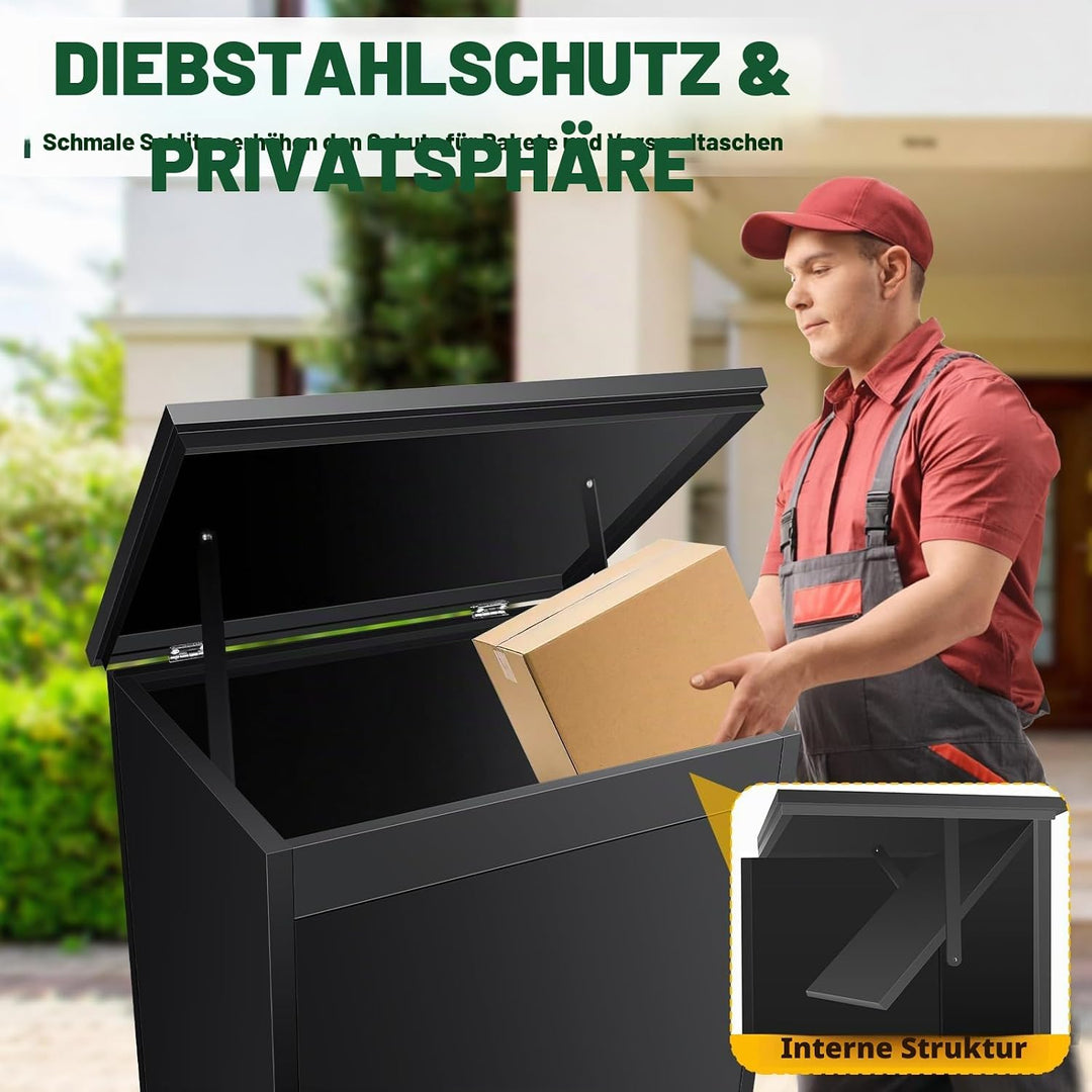 Stahl Briefkasten für Aussen, Paketkasten mit Zahlenschloss, Pulverbeschichteter Briefkasten Paketbo