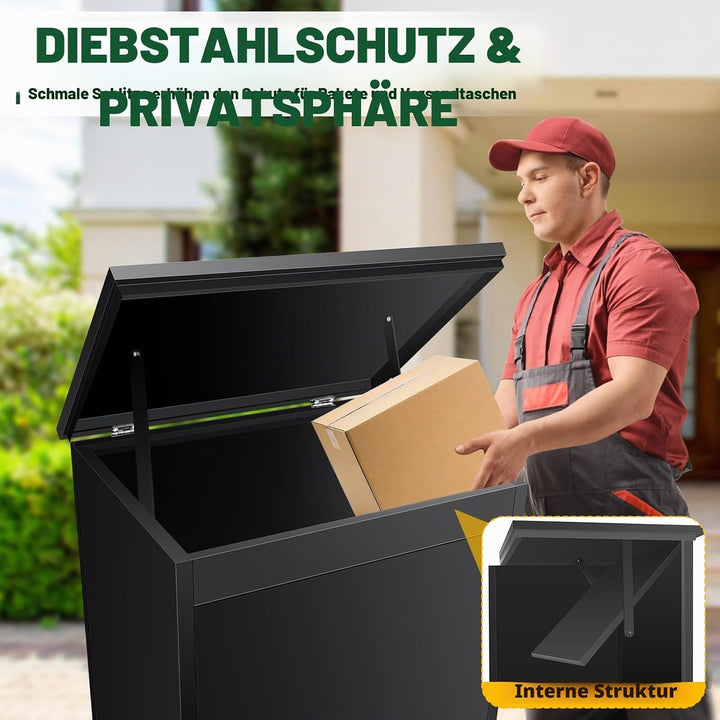 Stahl Briefkasten für Aussen, Paketkasten mit Zahlenschloss, Pulverbeschichteter Briefkasten Paketbo