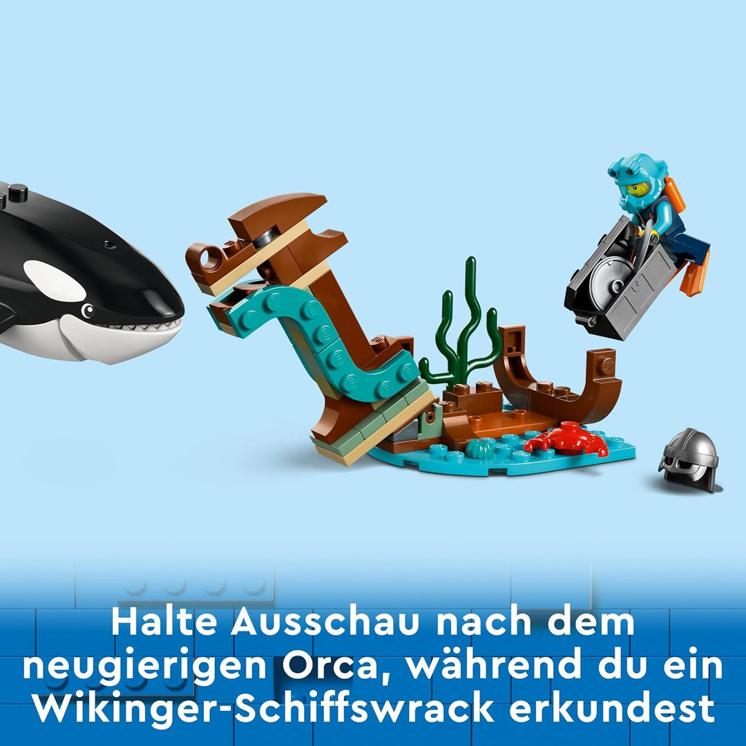 LEGO City Arktis-Forschungsschiff, grosses schwimmfähiges Spielzeug-Boot mit Hubschrauber, Beiboot,