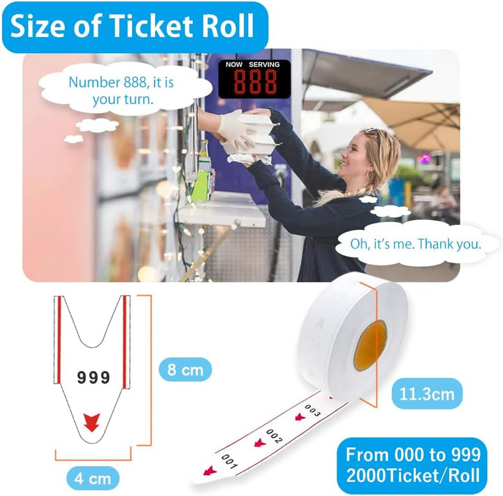 Drei Cifre Warteschlange Ticket Turn-O-Matic Ticketrollen für Wartemarken-Ausgabegerät Wartenummer T