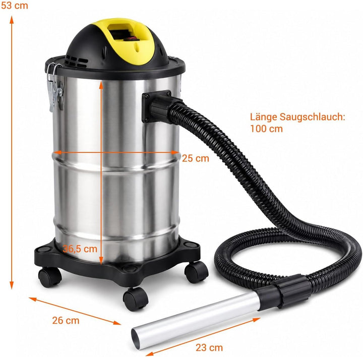 Syntrox 2 in 1 Edelstahl Aschesauger + Staubsauger Titana, Leicht und handlich, 4 Laufrollen, 1600 W