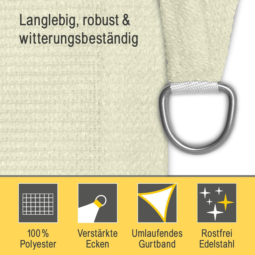 Sol Royal Sonnensegel dreieckig wasserdurchlässig HDPE UV Sonnenschutz Pool | 6x6x6m Creme Segeltuch