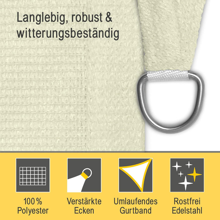 Sol Royal Sonnensegel dreieckig wasserdurchlässig HDPE UV Sonnenschutz Pool | 6x6x6m Creme Segeltuch