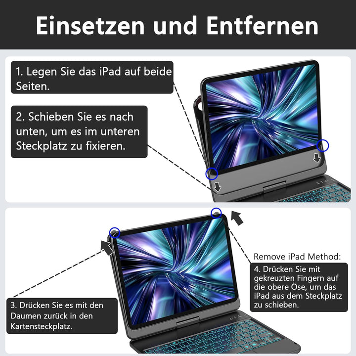 KBCASE Bluetooth Tastatur Schutzhülle für iPad 10 (2022/11. Generation) A16 2025 (10,9/11 Zoll) Mit