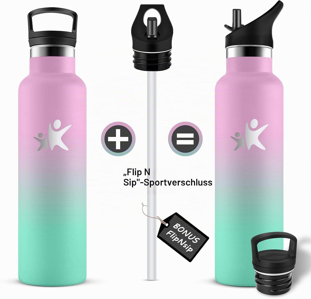 KollyKolla Thermoskanne 750ml, Thermosflasche mit Strohhalm, Kohlensäure Geeignet, Vakuum Edelstahl