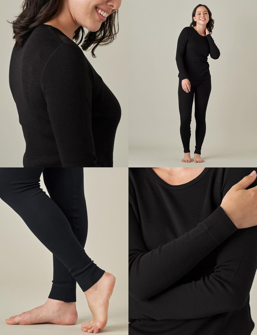 LAPASA Merinowolle Thermounterwäsche Set Damen, Merino Wolle Unterwäsche (L58 Warm/L91 Extra warm) X
