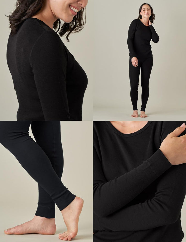 LAPASA Merinowolle Thermounterwäsche Set Damen, Merino Wolle Unterwäsche (L58 Warm/L91 Extra warm) X