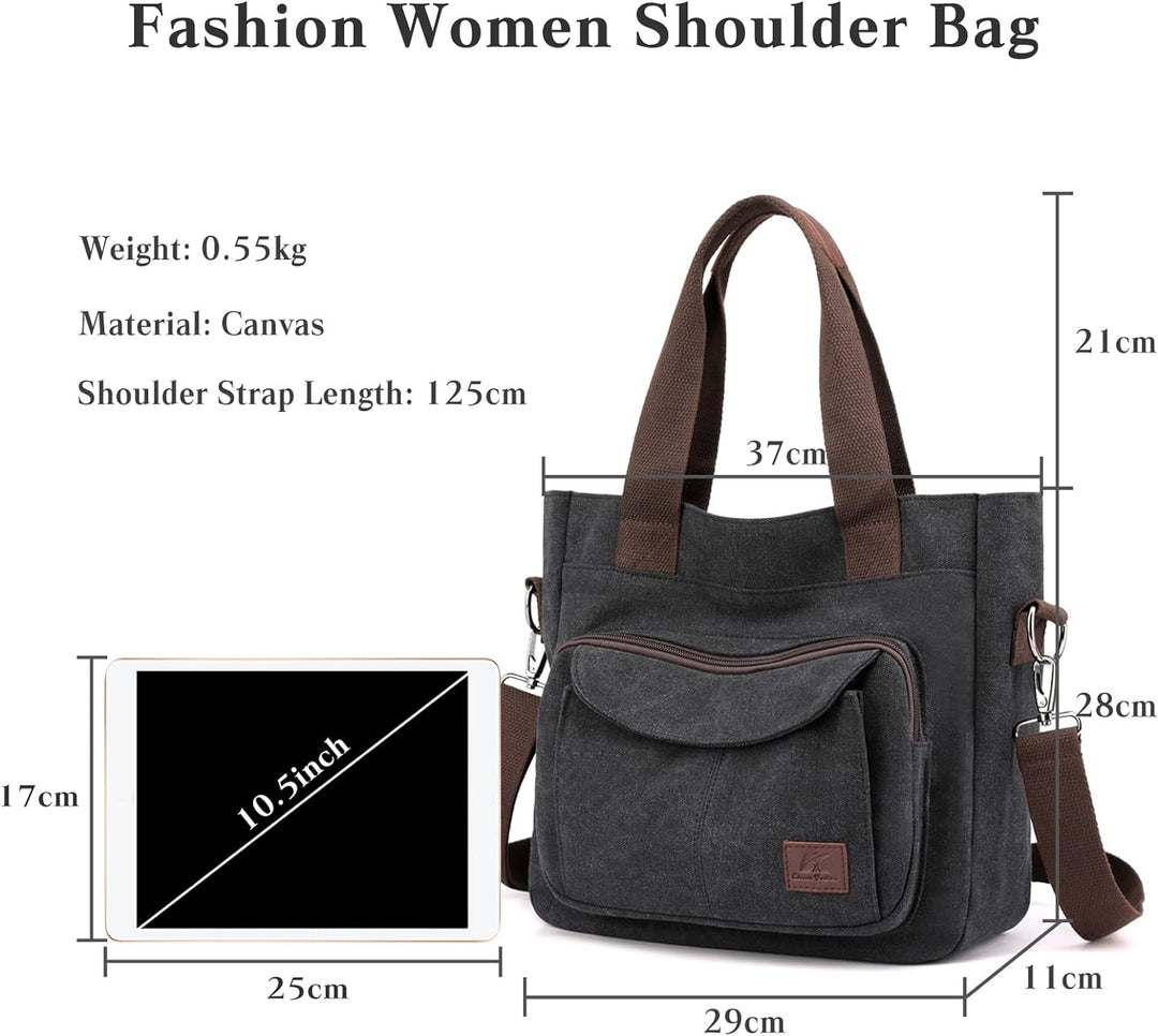 PORRASSO Damen Umhängetasche Canvas Schultertasche Handtasche Hobotasche Tote Mädchen Crossbody Bag