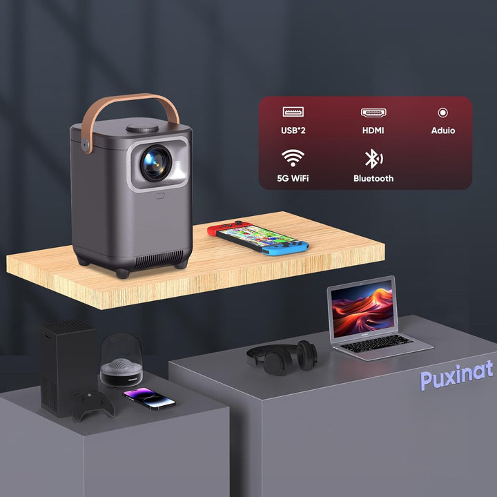 Beamer, Elektrischer Fokus/Auto Trapezkorrektur WiFi 6 BT5.2 Mini Beamer 4K Full HD 1080P Unterstütz
