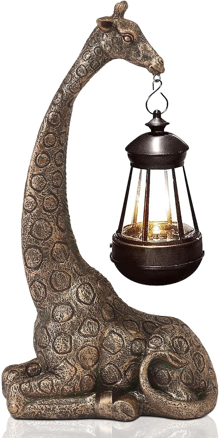 Yeomoo Giraffe Gartendeko mit Solarlampe - Giraffen Gartenfiguren Deko für Draussen mit Wetterfest L