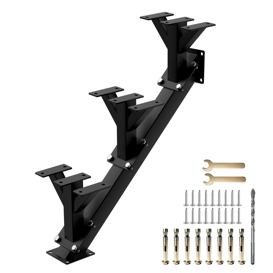 3 Stufen Metall Treppenwange mit Stahl-Setzstufe für Deckhöhe 48cm | Treppenstufen mit vorgebohrten