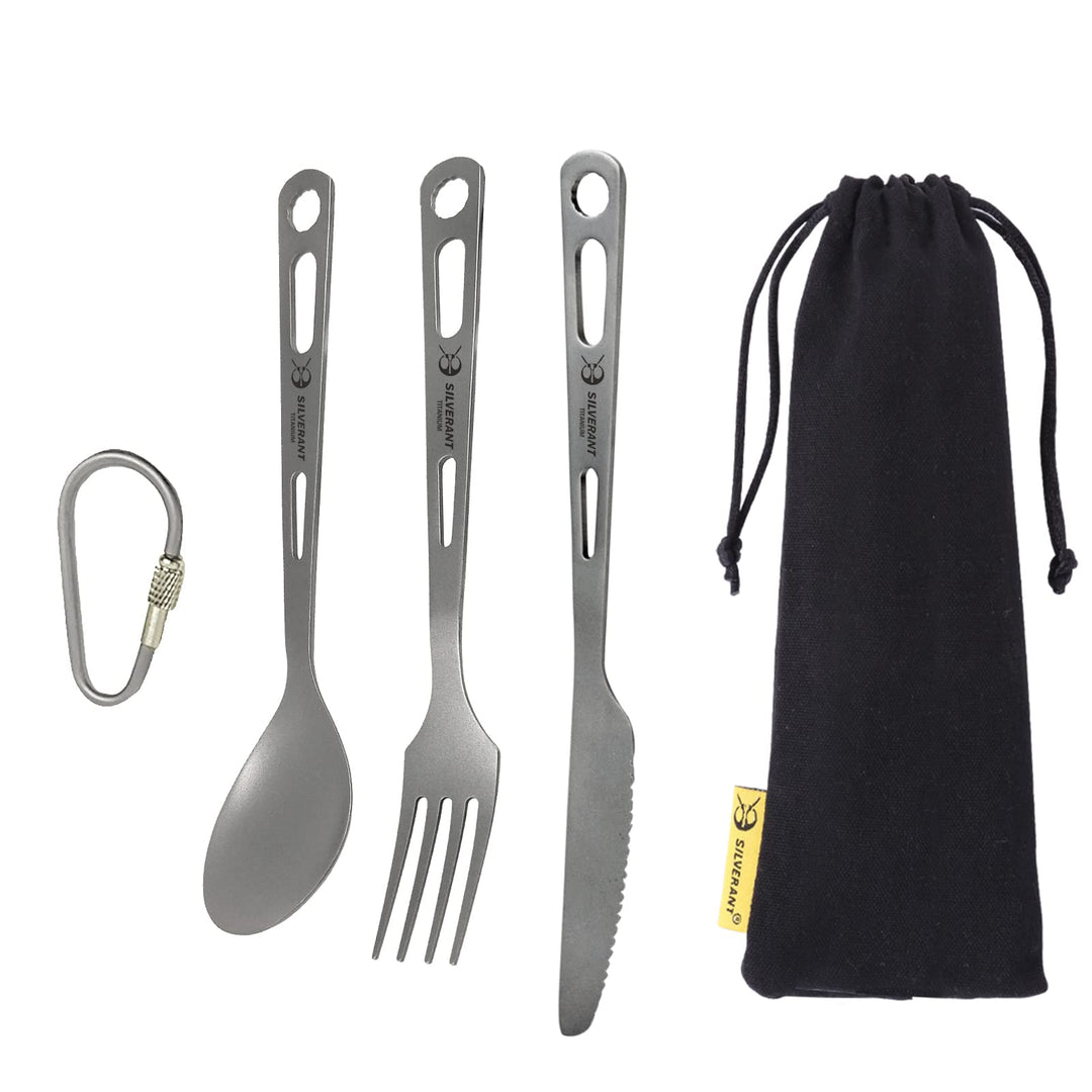SILVERANT Titan-Besteckset, leichtes Camping-Utensilien-Set, inklusive wiederverwendbarem Messer, Ga