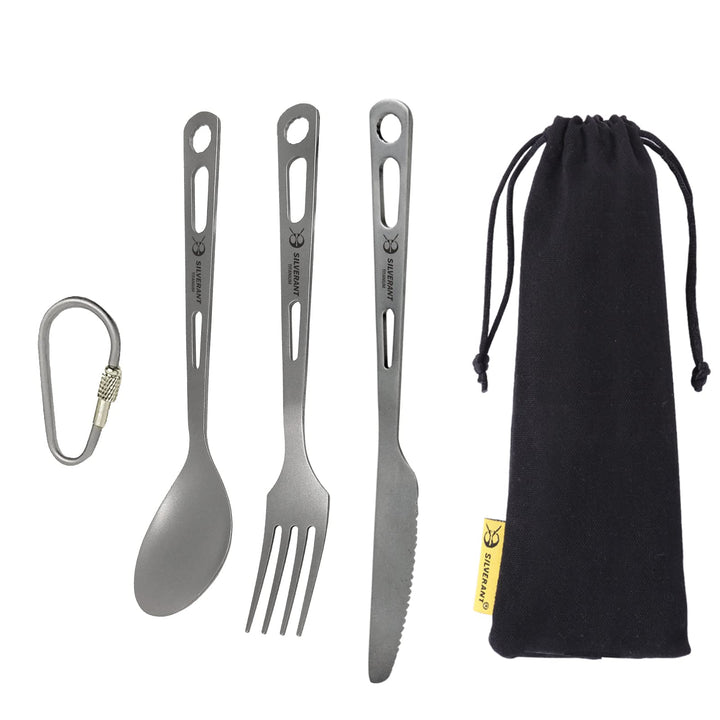 SILVERANT Titan-Besteckset, leichtes Camping-Utensilien-Set, inklusive wiederverwendbarem Messer, Ga