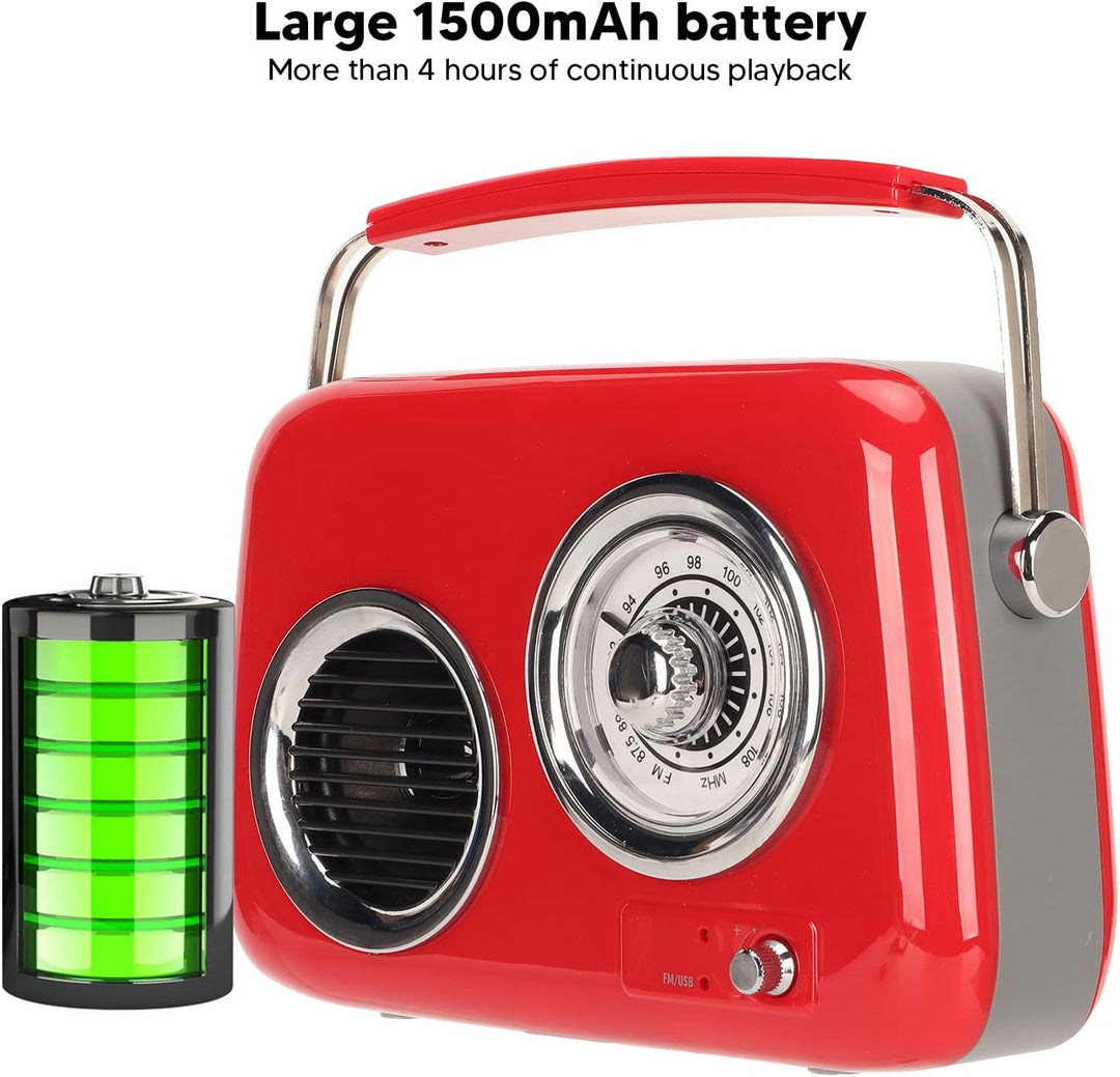Retro Radio FM/USB/AUX mit Bluetooth 5.0 HiFi Stereo Kofferradio mit 1500 mAh Batterie Lautsprecher,