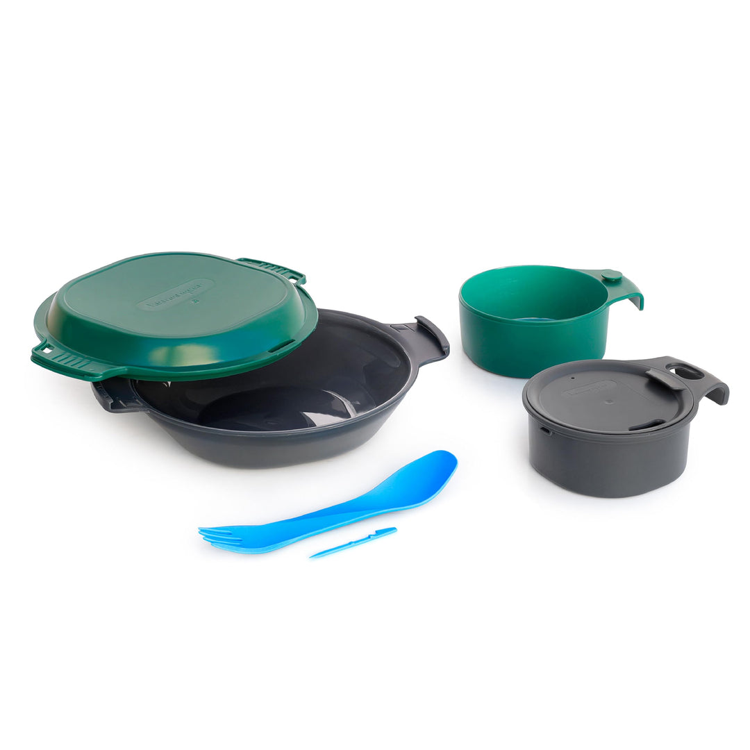 humangear GoKit Deluxe: 7-Tool Lightweight Camping Mess Kit with Portable Insulated Cup, Camping Pla