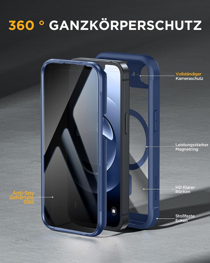 Miracase Sichtschutz Hülle für iPhone 17e / iPhone 16e für MagSafe, Vollschutz Stossfest, Integriert