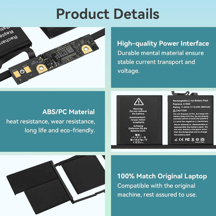 K KYUER 76Wh A1820 Laptop Akku für MacBook Pro 15" A1707 Late 2016 Mid 2017 EMC 3162 3072 MLH32LL/A