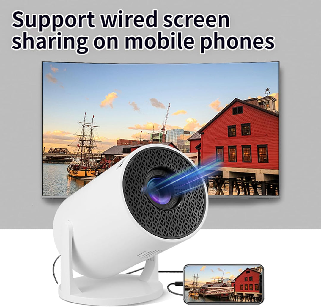Smart Beamer, Full HD 1080P Heimkino-Videoprojektor, 270° Verstellbarer Tragbarer Filmprojektor mit
