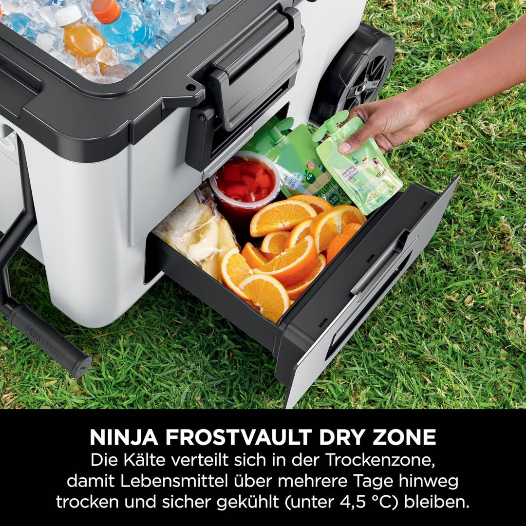 Ninja FrostVault Kühlbox mit Rollen und Isolierung, integrierter Dry Zone Schublade für Lagerung bei