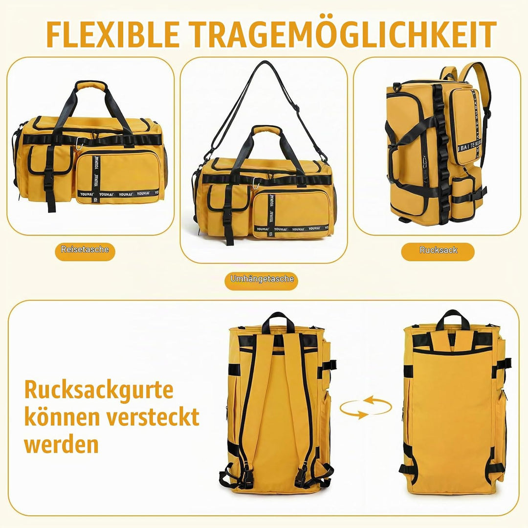 Sporttasche Reisetasche für Damen und Herren, Gross 65L Sporttaschen mit Schuhfach &amp; Nassfach, Large