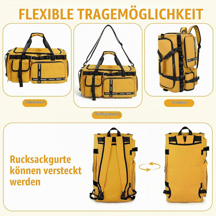 Sporttasche Reisetasche für Damen und Herren, Gross 65L Sporttaschen mit Schuhfach &amp; Nassfach, Large