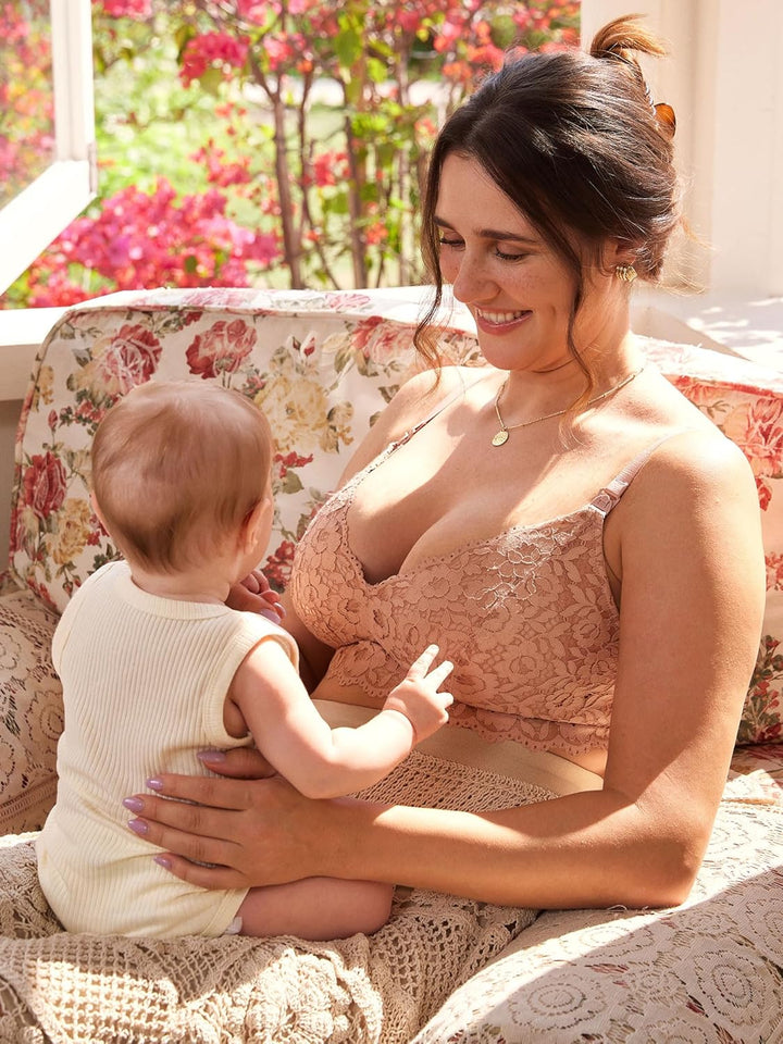 MOMANDA Damen Still BH Spitze Bralette ohne Bügel Gepolstert Schwangerschafts BHS Grosse Brüste Stil
