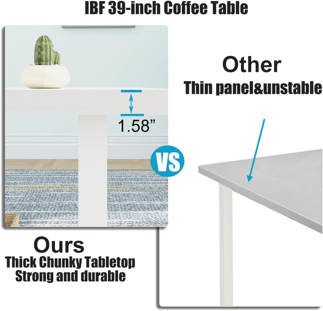 IBF Weiss Couchtisch, minimalistscher industrieller Holzzentertisch, moderner einfacher rechteckiger
