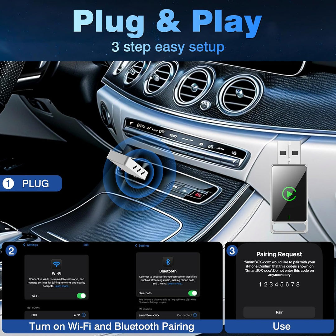 Wireless Carplay Adapter, 2 in 1 Android Auto&Carplay Wireless Adapter, Upgrade von Wired CarPlay au