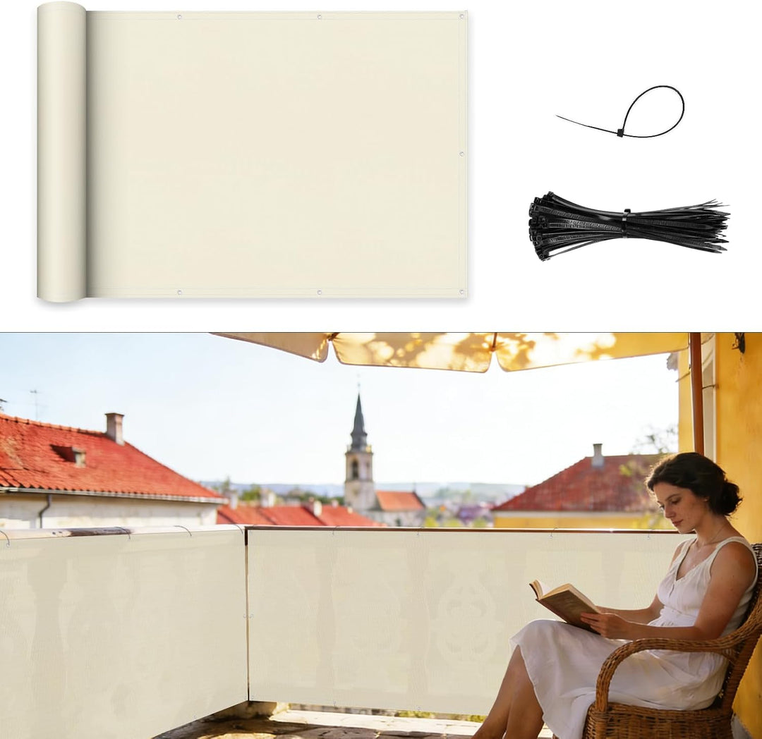 Shade&amp;Beyond Balkon Sichtschutz Wetterfest 90x300cm, 95% UV-Schutz Balkonabdeckung mit Kabelbinder f